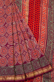 Maroon Anokhi Hand Block Printed Saree 10068109