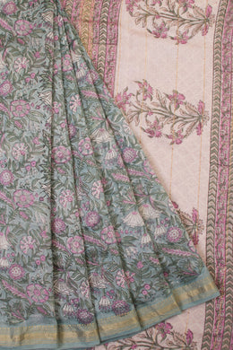 Grey Anokhi Hand Block Printed Saree - Avishya