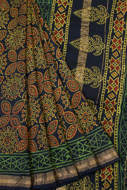 Navy Blue Anokhi Hand Block Printed Saree  - Avishya