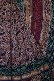 Navy Blue Anokhi Hand Block Printed Saree  - Avishya