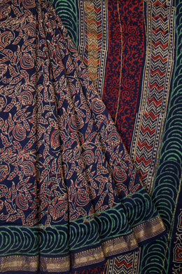 Navy Blue Anokhi Hand Block Printed Saree  - Avishya