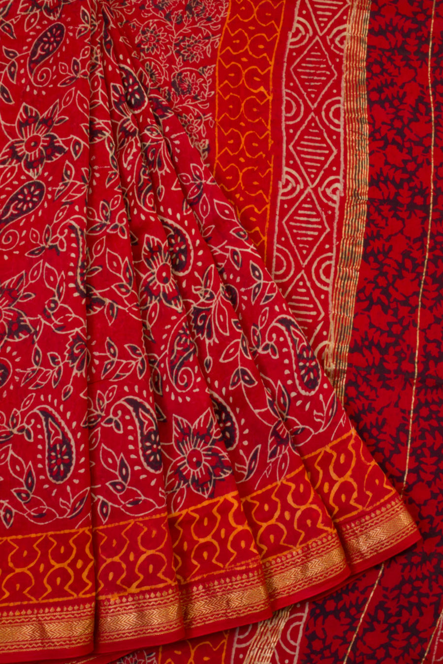 Red Anokhi Hand Block Printed Saree - Avishya