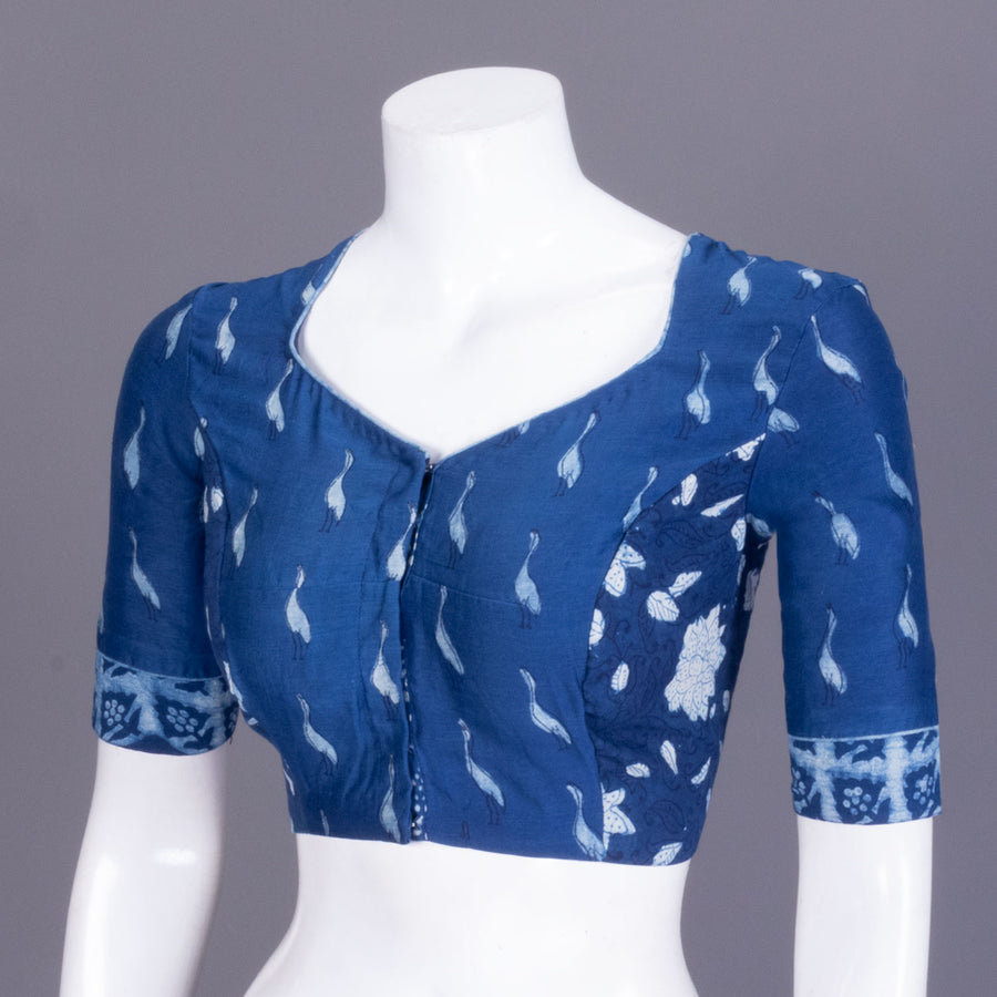 Blue Dabu Printed Indigo Cotton Blouse  - Avishya