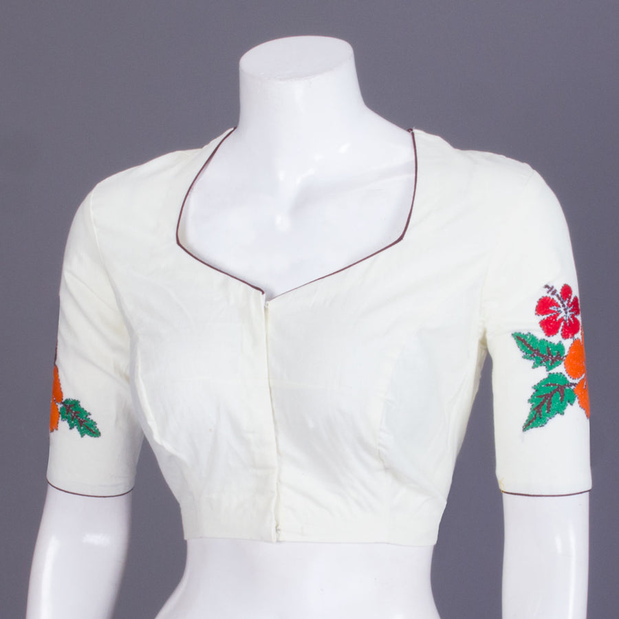 White Hand Embroidered Cotton Blouse - Avishya