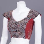 Red Ajrakh Printed Patch Work Cotton Blouse - Avishya