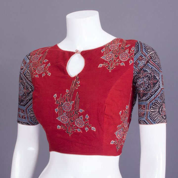 Red Ajrakh Printed Cotton Blouse 10068151