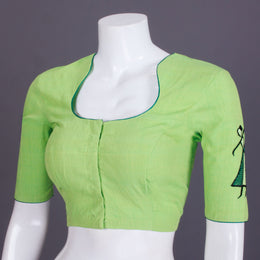 Green Embroidered Mangalgiri Cotton Blouse - Avishya