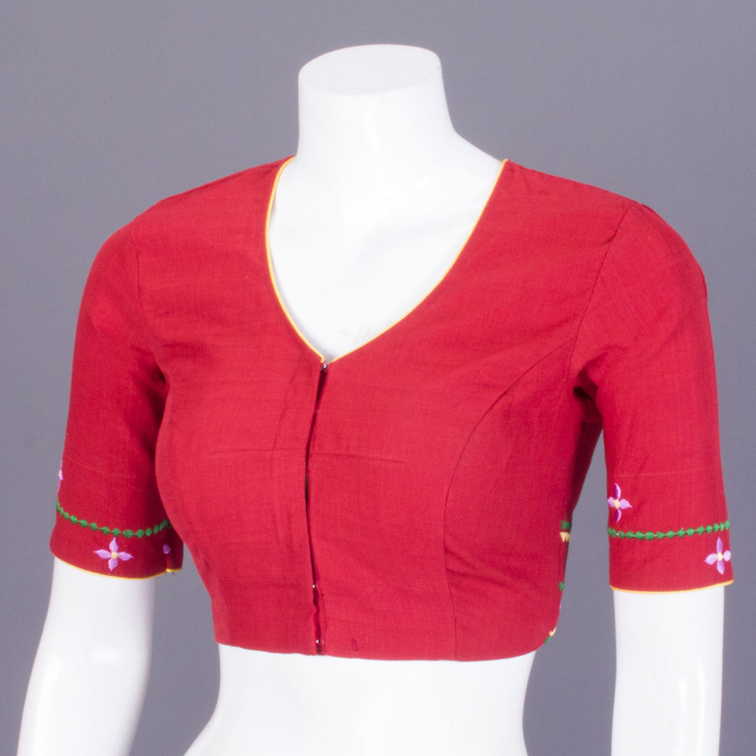 Red Embroidered Mangalgiri Cotton Blouse - Avishya