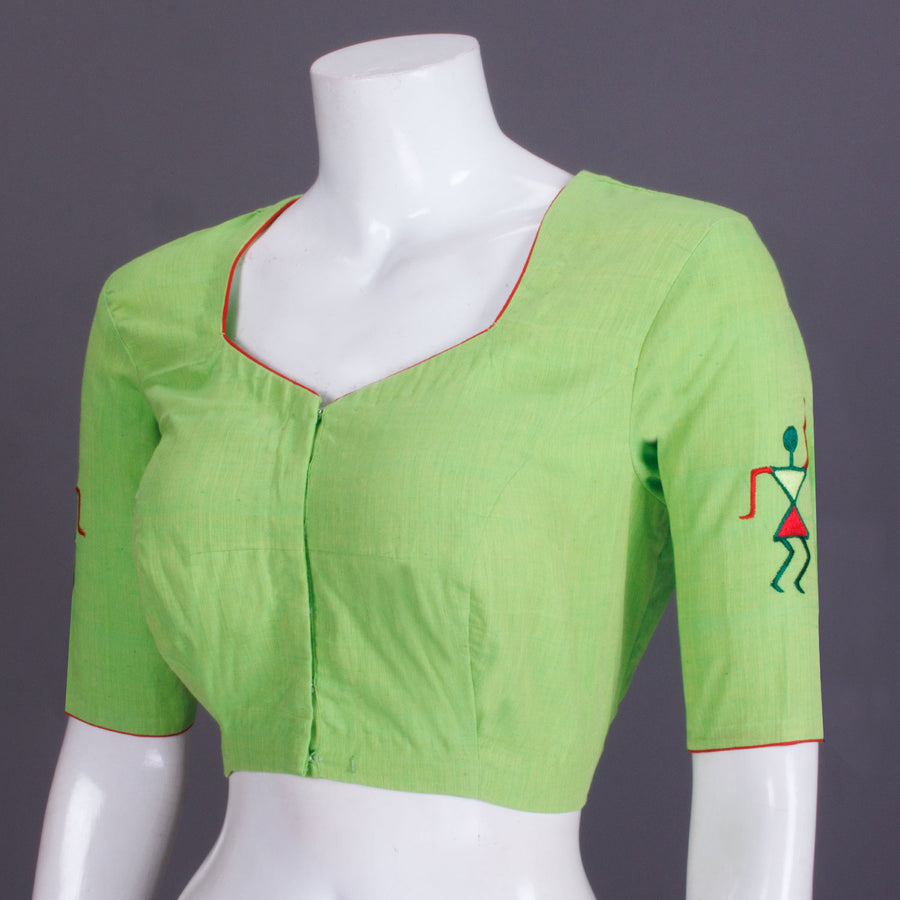 Green Embroidered Mangalgiri Cotton Blouse - Avishya