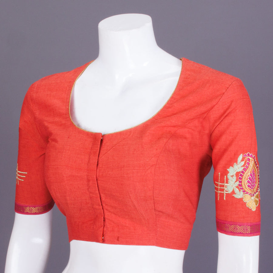 Orange Embroidered Mangalgiri Cotton Blouse - Avishya