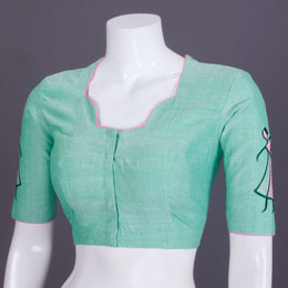 Green Embroidered Mangalgiri Cotton Blouse - Avishya
