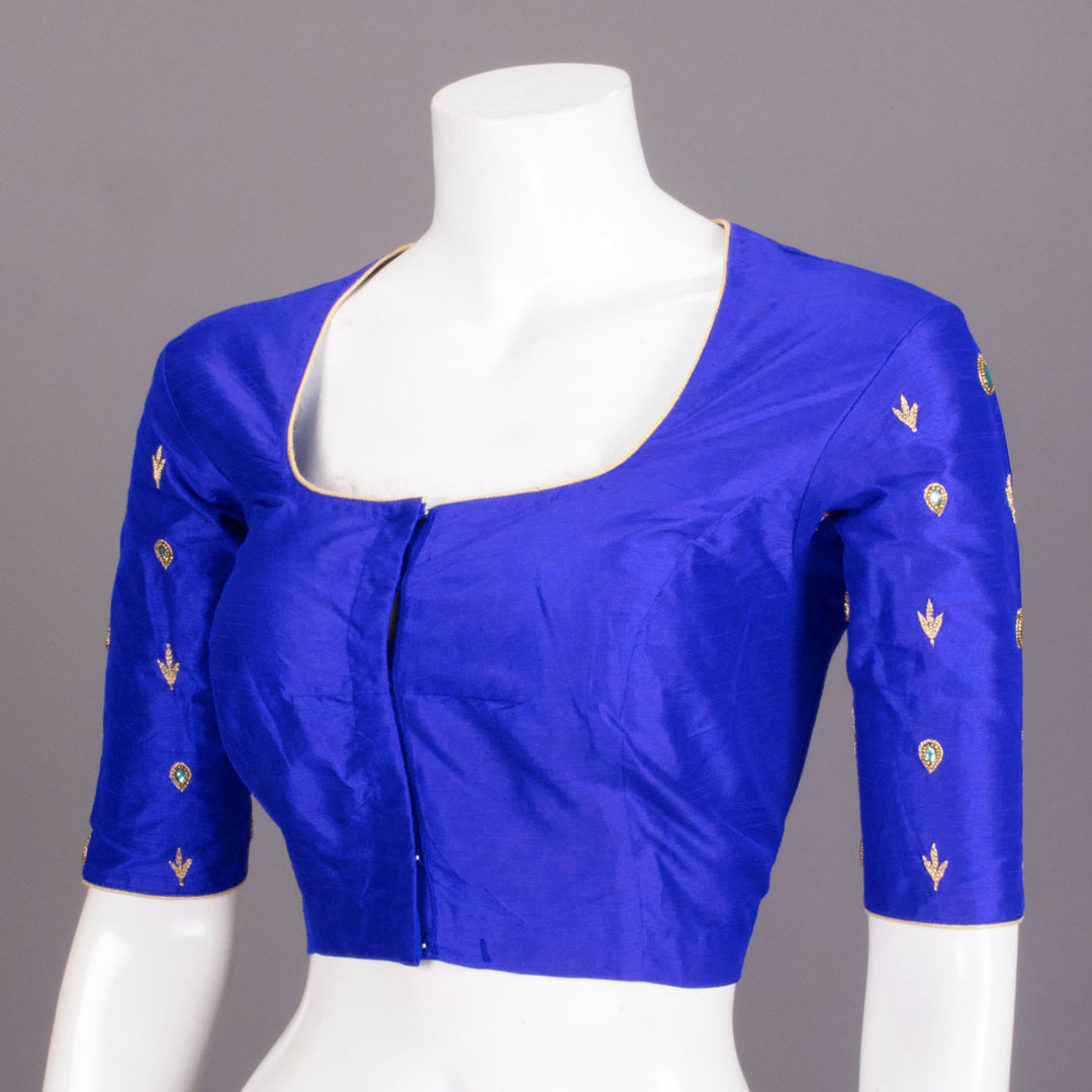 Blue Aari Embroidered Raw Silk Blouse 10068194
