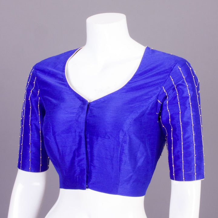 Blue Aari Embroidered Raw Silk Blouse 10068195