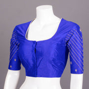 Blue Aari Embroidered Raw Silk Blouse 10077736