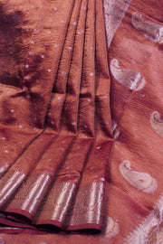 Copper Brown Banarasi crushed Tissue Organza Saree - Avishya