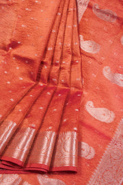 Orange Banarasi crushed Tissue Organza Saree  - Avishya