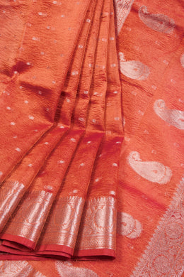 Orange Banarasi crushed Tissue Organza Saree  - Avishya
