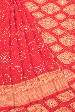 Red Handcrafted Banarasi Bandhani Georgette Saree - Avishya