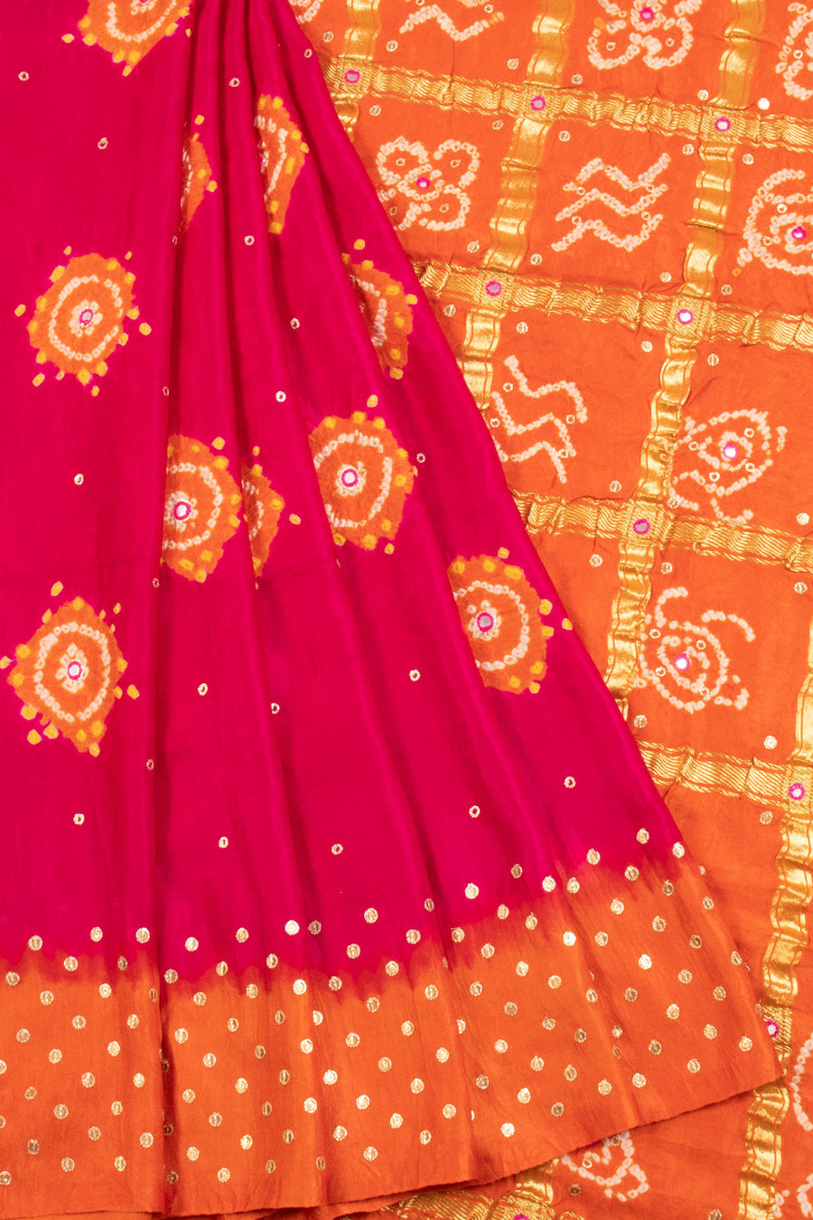 Pink Handcrafted Gharchola Bandhani Gajji Silk Saree - Avishya