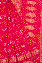 Pink Handcrafted Banarasi Bandhani Georgette Saree  - Avishya
