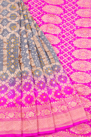 Grey Handcrafted Banarasi Bandhani Georgette Saree 10068233 