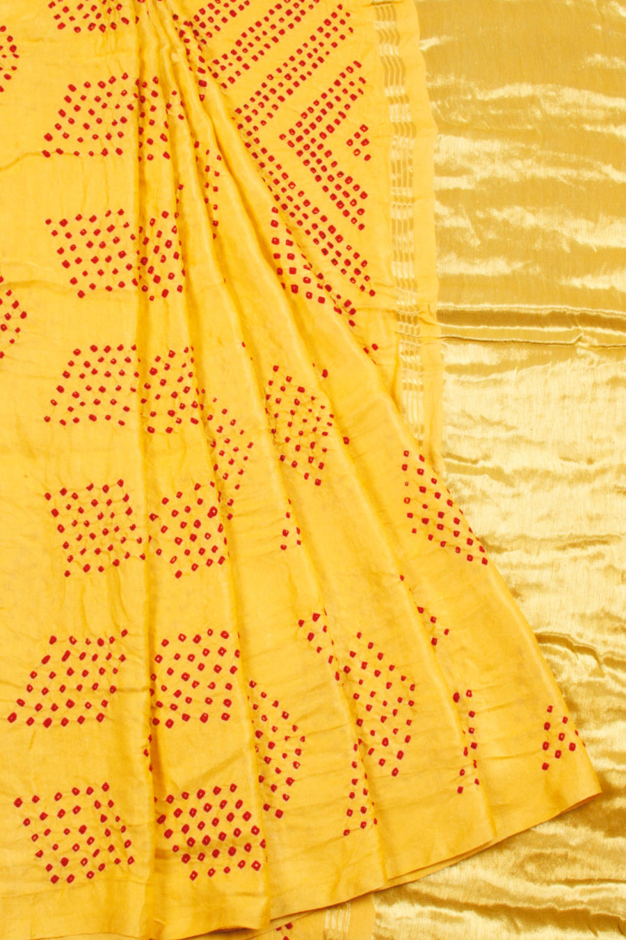 Yellow Handcrafted Bandhani Gajji Silk Saree - Avishya