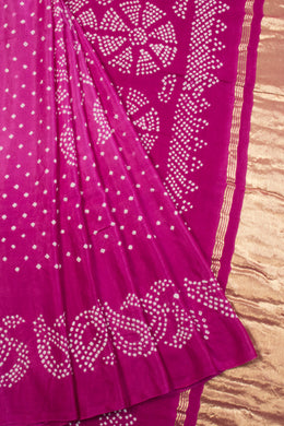 Violet Handcrafted Rai Dana Bandhej Gajji Silk Saree with Lagdi Patti Pallu