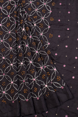 Black Bandhani Mulberry Silk Mukaish Saree - Avishya