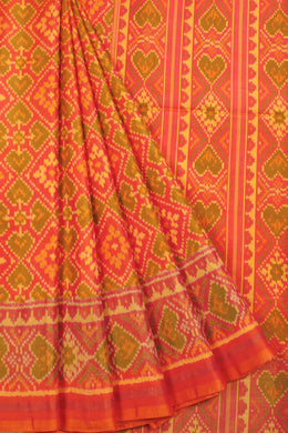 Orange Handloom Patola Ikat Silk Saree - Avishya