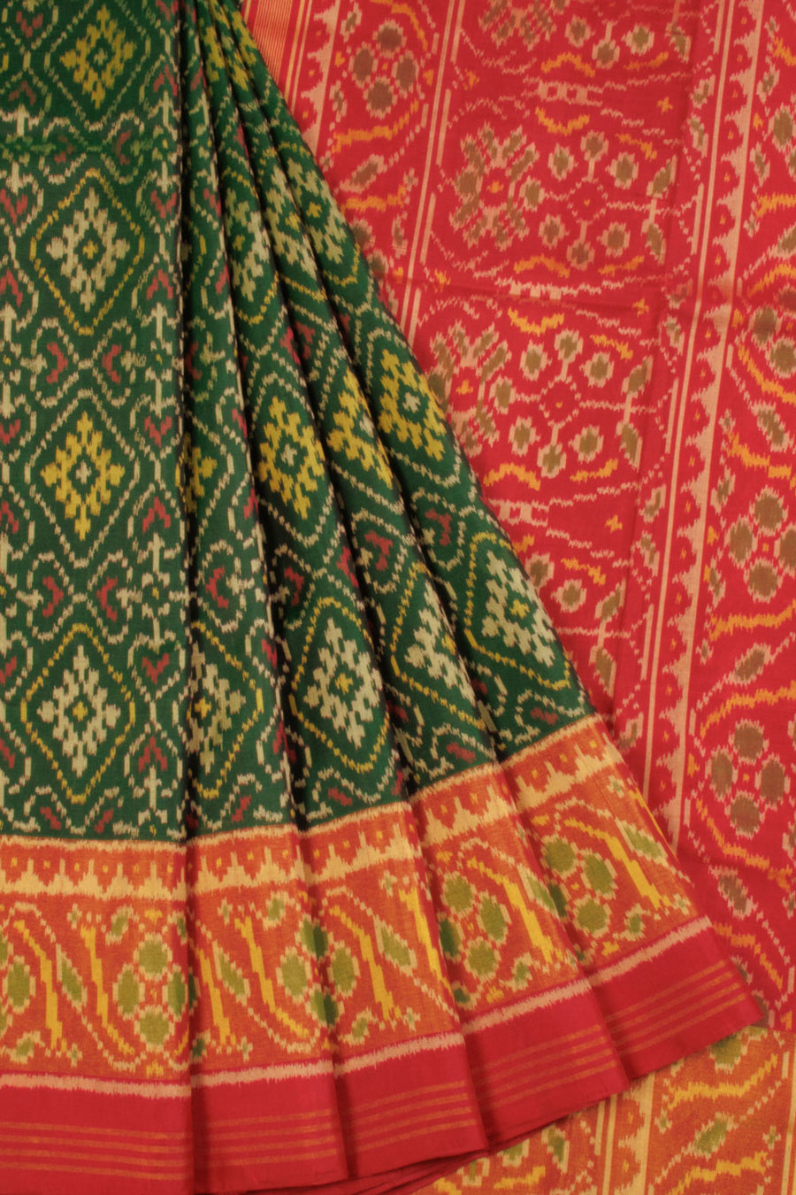 Green Handloom Patola Ikat Silk Saree - Avishya