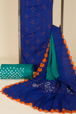 Blue Hand Block Printed Cotton 3-Piece Salwar Suit Material-Avishya