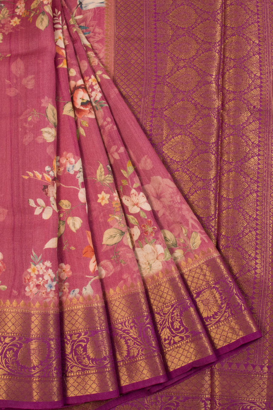 Violet Printed Banarasi Tussar Silk Saree - Avishya
