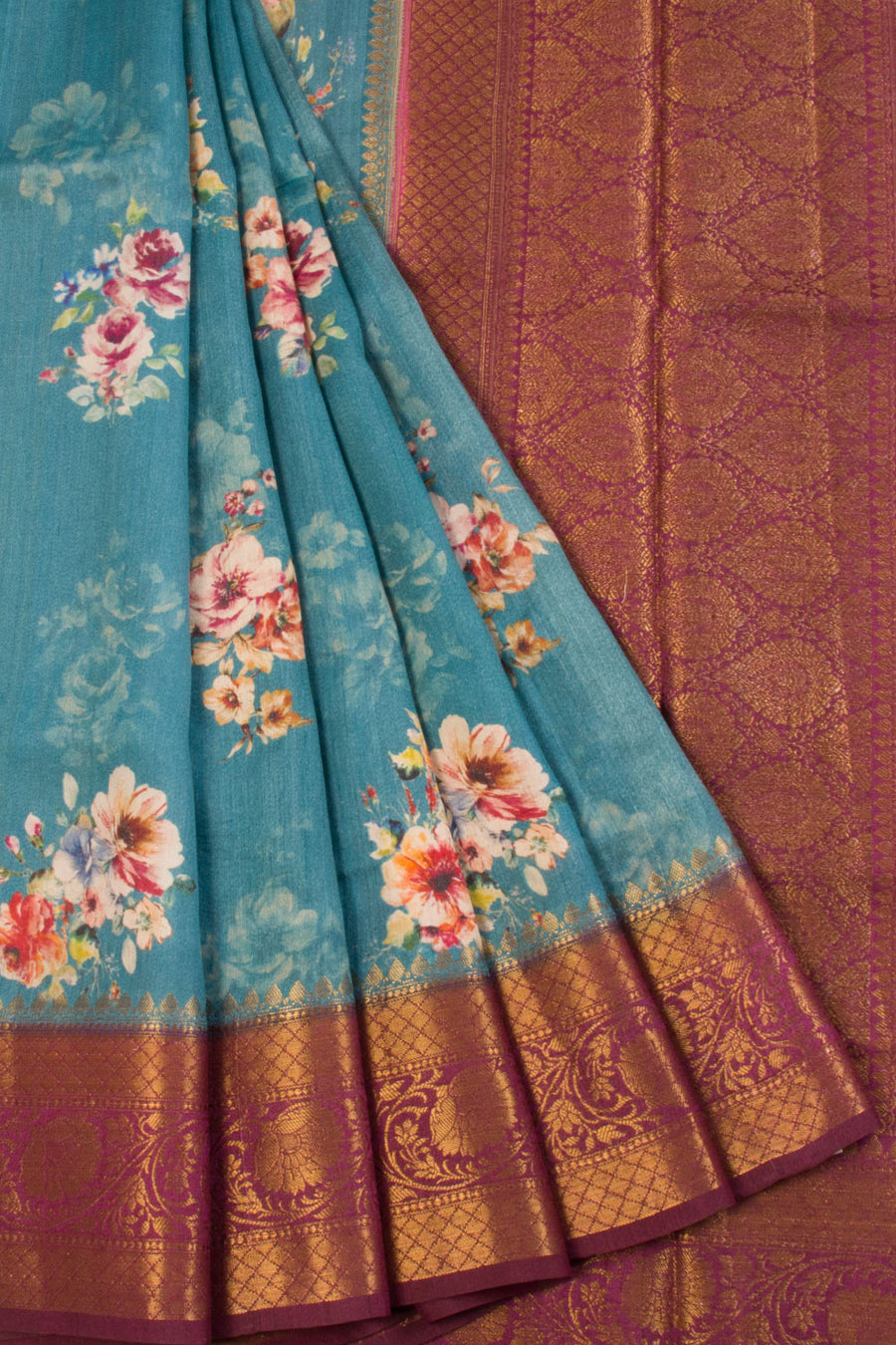 Blue Printed Banarasi Tussar Silk Saree - Avishya