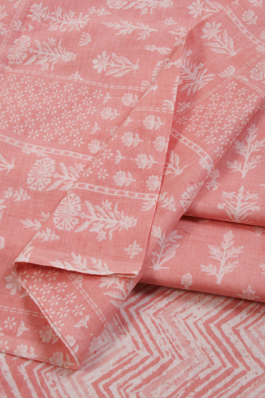 Peach 2-Piece Hand Block Printed Cotton Salwar Suit Material  - Avishya