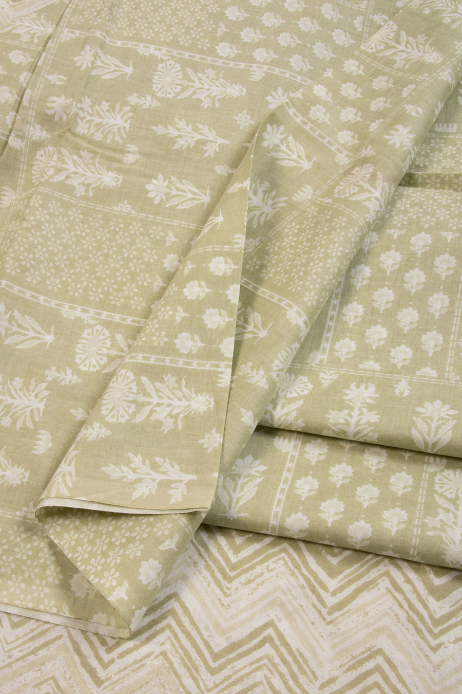 Light Olive Green 2-Piece Hand Block Printed Cotton Salwar Suit Material-Avishya