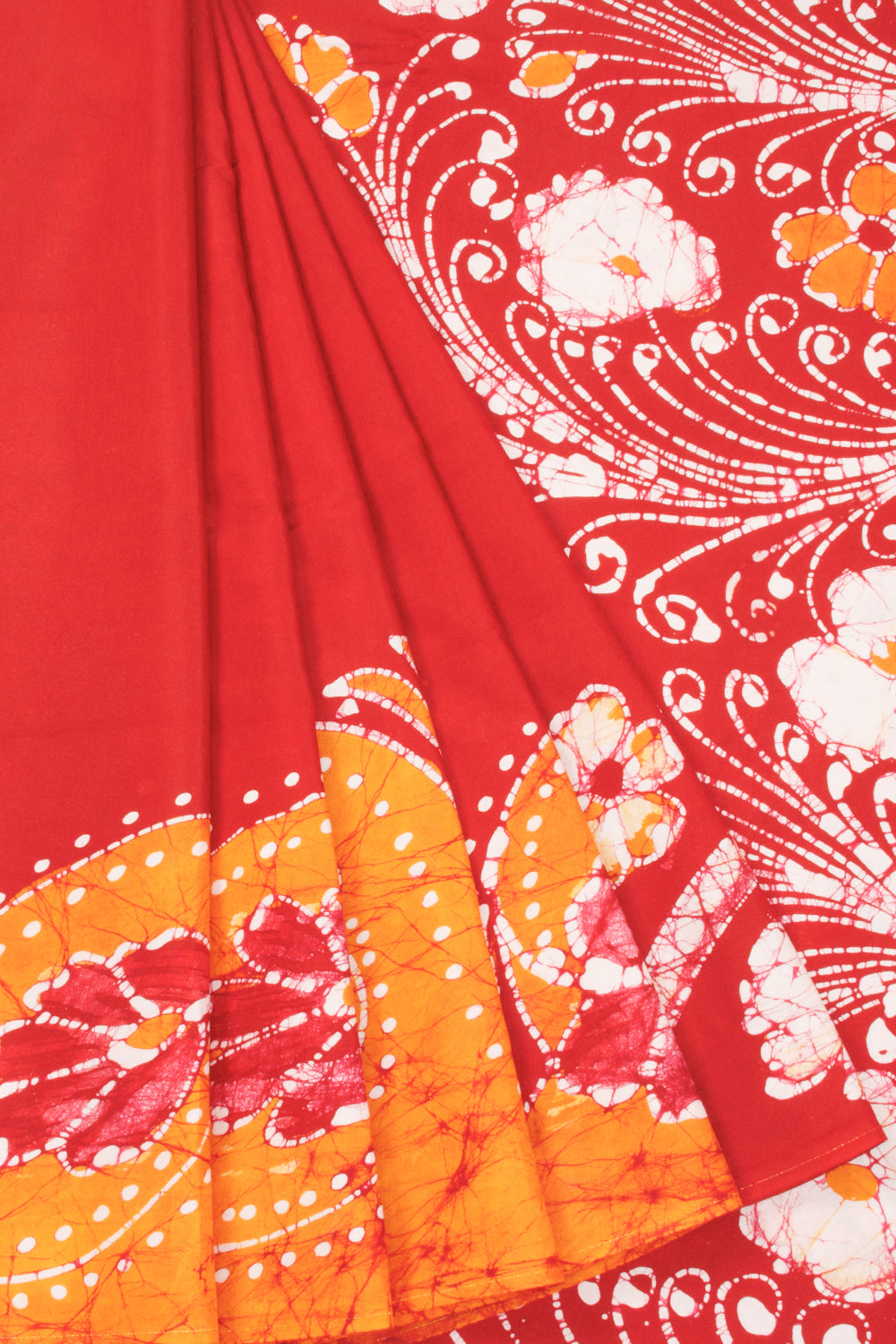 Red Batik Muslin Silk Saree - Avishya