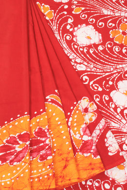 Red Batik Muslin Silk Saree - Avishya