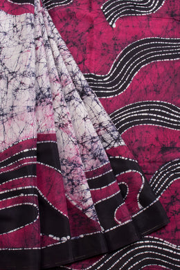 Off White Batik Muslin Silk Saree-Avishya