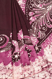 Burgundy Batik Printed Muslin Silk Saree - Avishya
