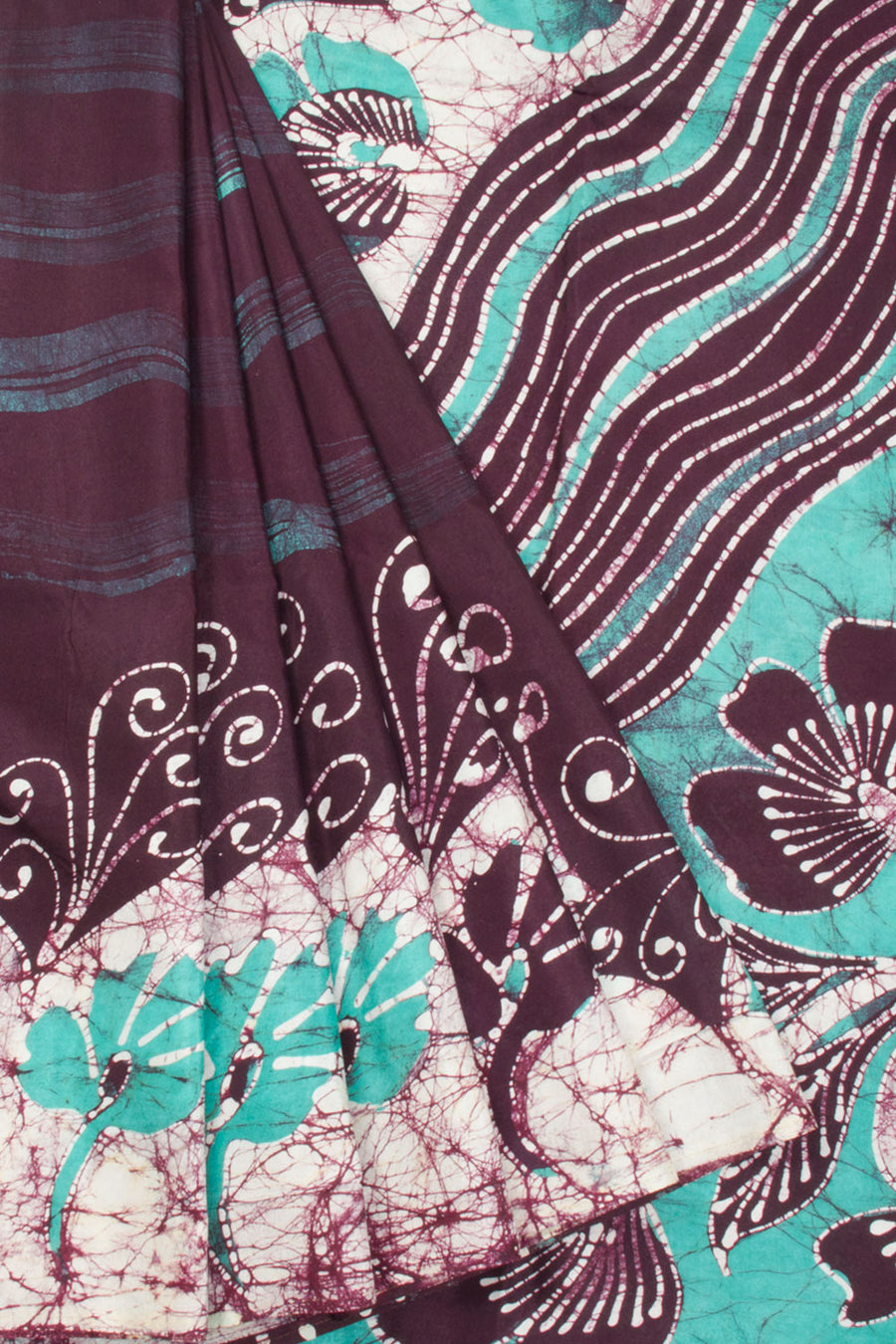Burgundy Batik Printed Muslin Silk Saree - Avishya