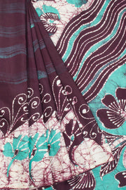Burgundy Batik Muslin Silk Saree - Avishya