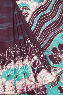 Burgundy Batik Muslin Silk Saree - Avishya