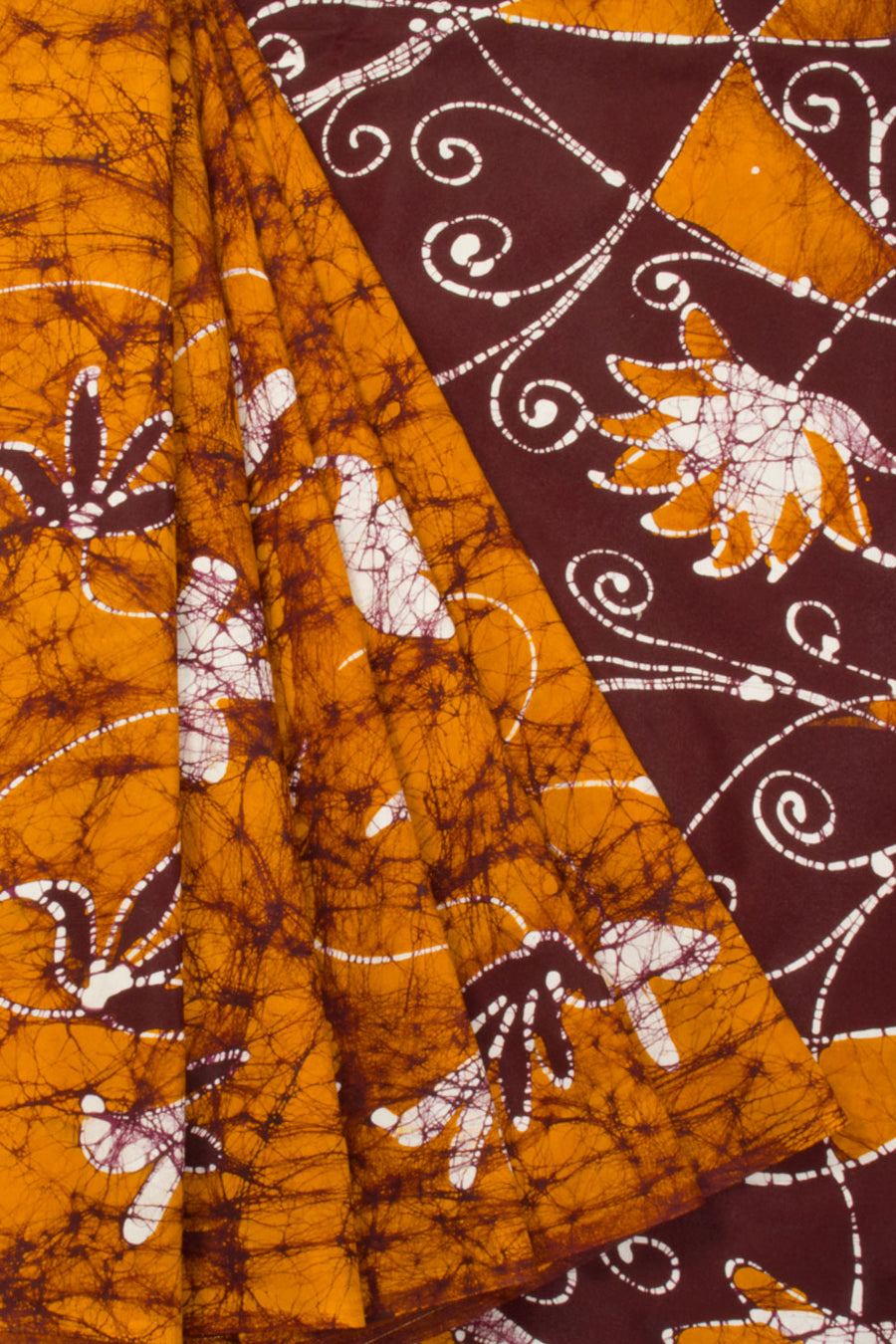 Golden Brown Batik Printed Muslin Silk Saree -Avishya