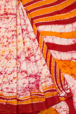 white Batik  Muslin Silk Saree - Avishya