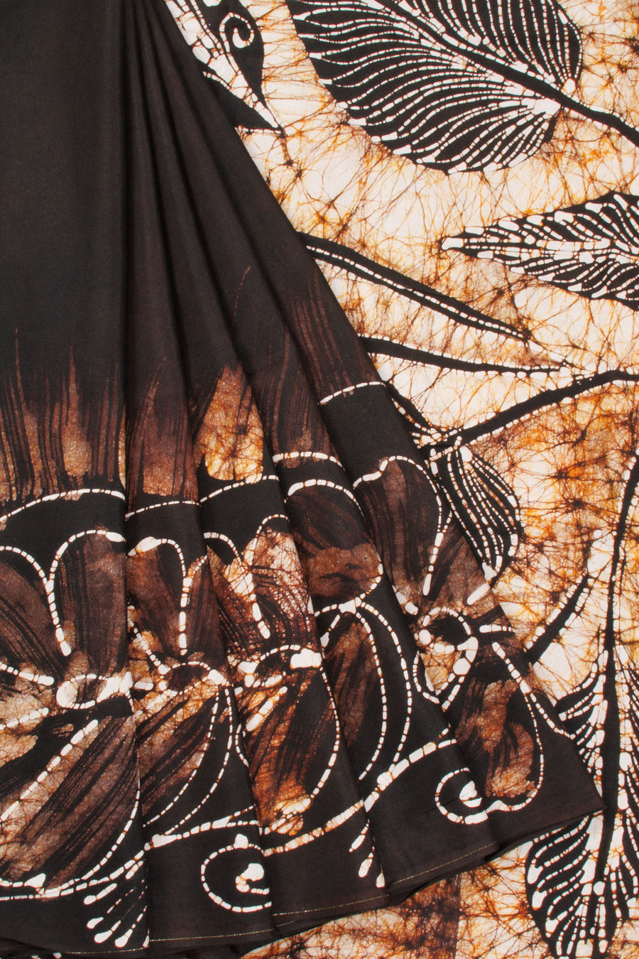 Black Batik Printed Muslin Silk Saree-Avishya
