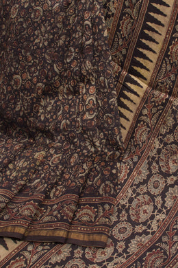 Black Ajrakh Printed Silk Cotton Saree  - Avishya