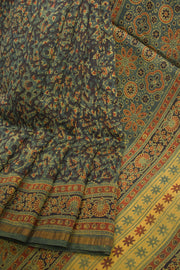 Green Ajrakh Printed Silk Cotton Saree 10068353