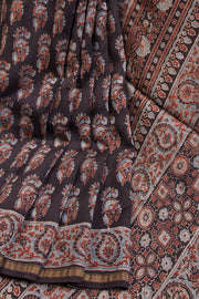 Black Ajrakh Printed Silk Cotton Saree - Avishya