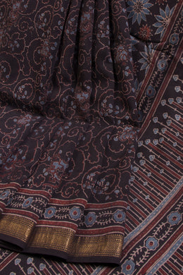 Black Ajrakh Printed Silk Cotton Saree - Avishya
