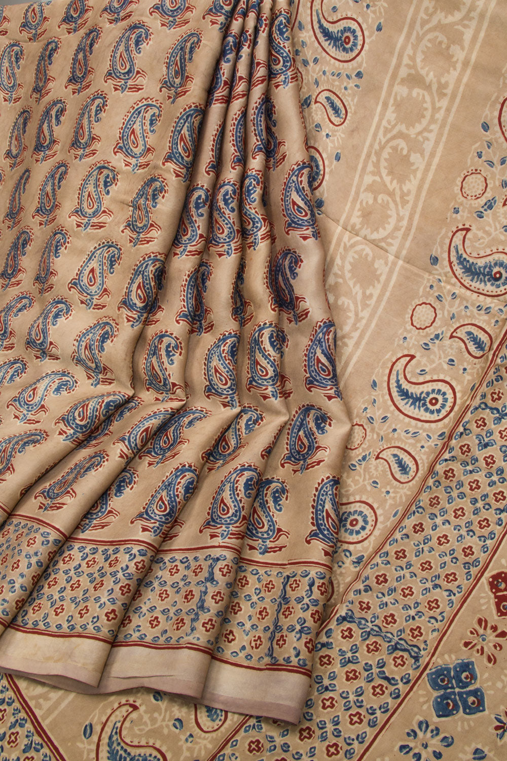 Brown Ajrakh Printed Modal Silk Saree - Avishya